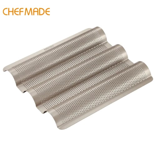 Chefmade Master Non-Stick Small Baguette Tray L27xW24.2xH2.2cm, Thickness 0.8mm, Champagne Gold