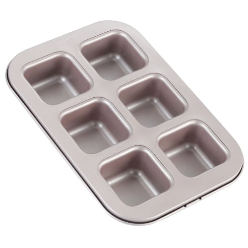 Chefmade Master Non-Stick 6 Cup Square Mould L26.6xW18.1xH4.1cm, Thickness 0.8mm, Champagne Gold