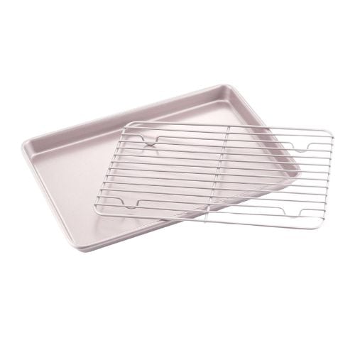 Chefmade Master Non-Stick Cookie Sheet With Rack 13" L34.5xW24.6xH2.5cm (Tray) L31.1xW21.5xH1.6cm (Rack), Champagne Gold
