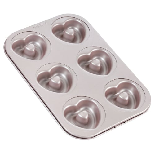 Chefmade Master Non-Stick 6 Cup Heart Shape Donut Pan L26.7xW18.1xH2.2cm, Thickness 0.8mm, Champagne Gold