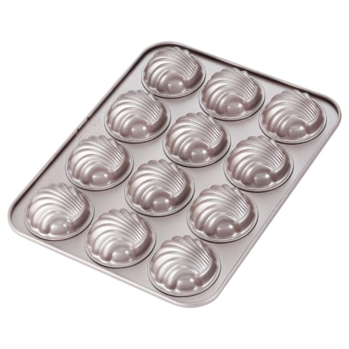 Chefmade Master Non-Stick 12 Cup Madeleine Pan L32.6xW25.8xH3.3cm, Thickness 0.8mm, Champagne Gold