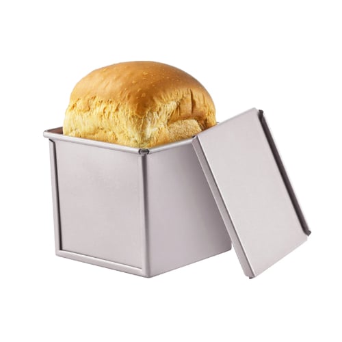 Chefmade Master Non-Stick Square Loaf Pan With Cover L11.3xW11.2xH10cm, Thickness 0.5mm, Champagne Gold