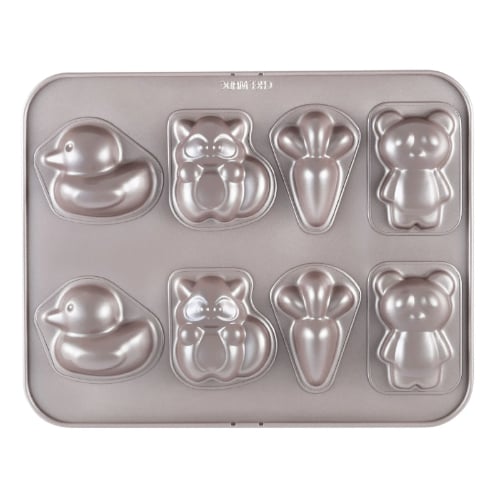 Chefmade Master Non-Stick 8 Cup Four Shapes Cake Pan L32.7xW25.8xH2.9cm, Thickness 0.8mm, Champagne Gold