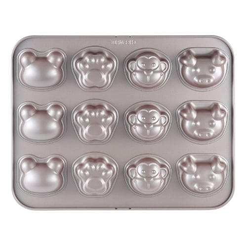 Chefmade Master Non-Stick 12 Cup Four Shapes Cake Pan L32.7xW25.8xH2.7cm, Thickness 0.8mm, Champagne Gold
