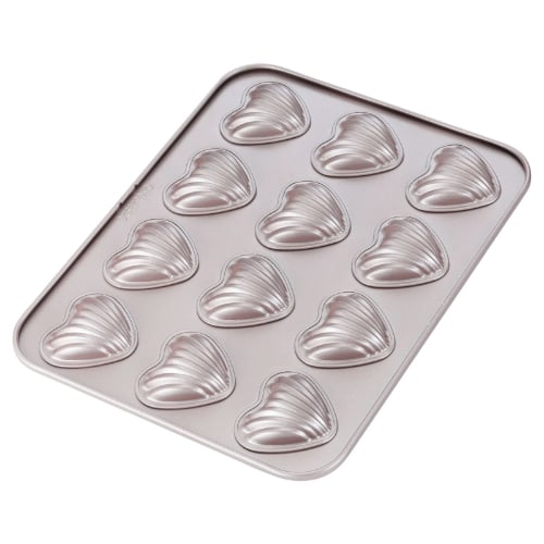 Chefmade Master Non-Stick 12 Cup Heart Shape Madeleine Pan L32.6xW25.8xH1.8cm, Thickness 0.8mm, Champagne Gold