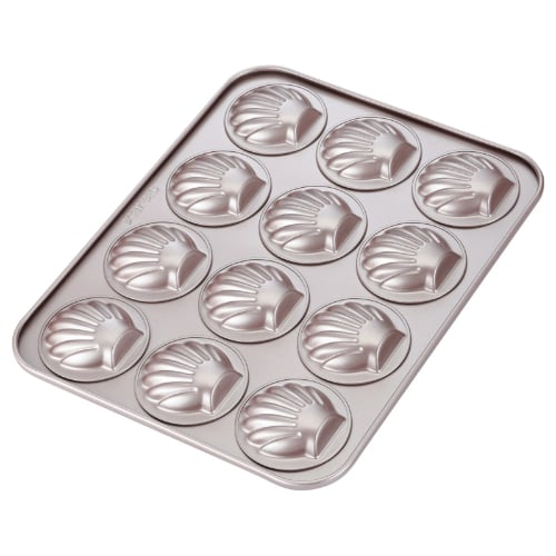 Chefmade Master Non-Stick 12 Cup Shell Madeleine Cake Pan L32.5xW25.7xH1.9cm, Thickness 0.8mm, Champagne Gold
