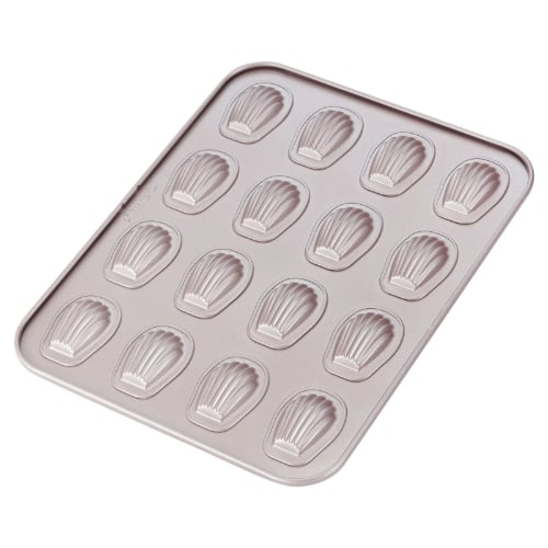 Chefmade Master Non-Stick 16 Cup Shell Madeleine Cake Pan L32.7xW25.8xH1.4cm, Thickness 0.6mm, Champagne Gold