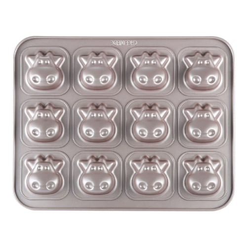 Chefmade Master Non-Stick 12 Cup Cow Cake Pan L32.6xW25.8xH3.1cm, Thickness 0.8mm, Champagne Gold