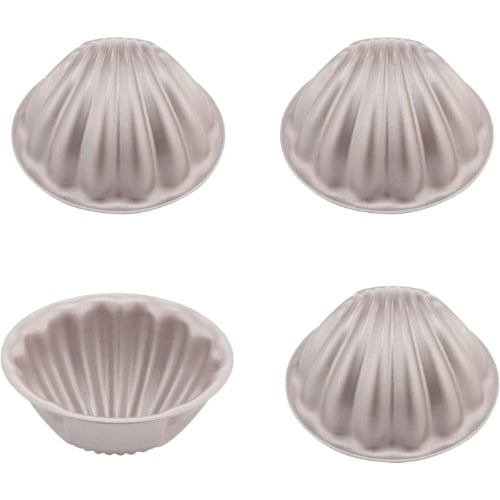 Chefmade Master Non-Stick Deep Shell Madeleine Cake Mould L7.4xH3.2cm, 4Pcs/Set, Champagne Gold