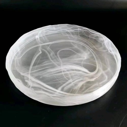 Tspot Glass Round Plate Ø34xH4.3cm, White Ink Painting, Matte Finishing