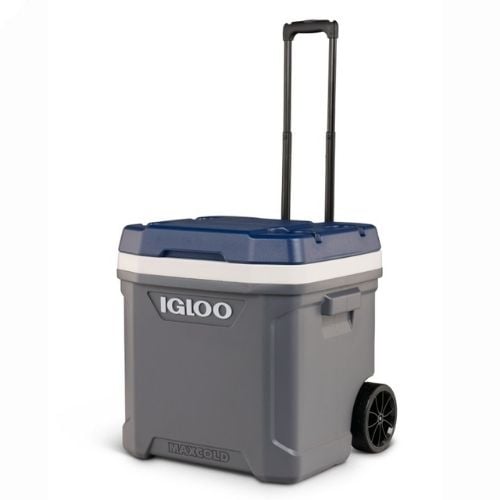 Igloo Wheeled Cooler Box 62Qt, Carbonite & Ash Gray & Aegean Sea, Maxcold Latitude
