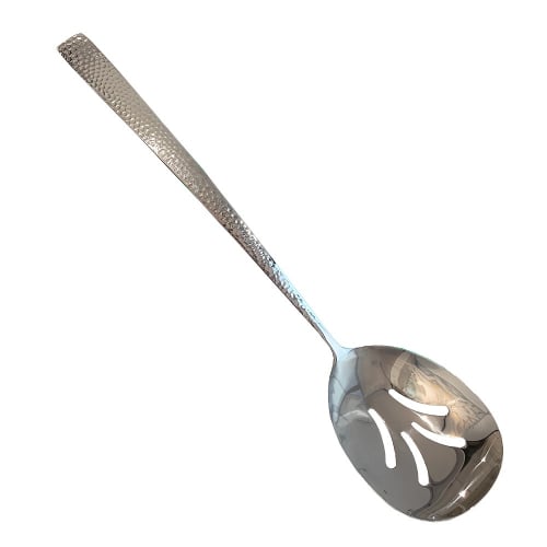 Stainless Steel Slotted Serving Spoon L33cm, Hammered Finish Handle