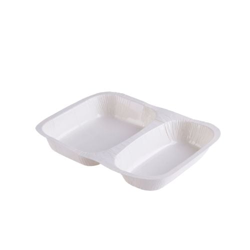 Biopap 2 Compartment Compostable Biodegradable Rectangle Tray L19xW24.7xH3.7cm, 441/654cc