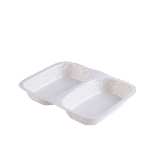 Biopap 2 Compartment Compostable Biodegradable Rectangle Tray L19xW24.7xH3.7cm, 545cc