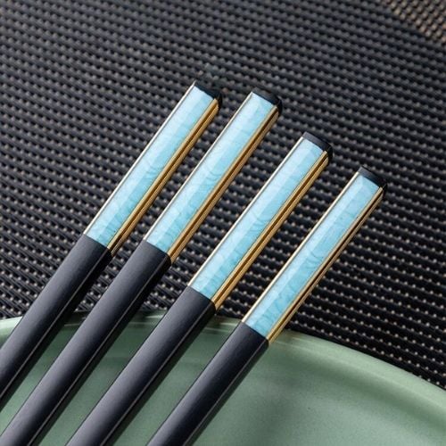 Chopstick With 2 Sided Cap L27.3cm, Black + Gold/Teal, 10Pairs/Box