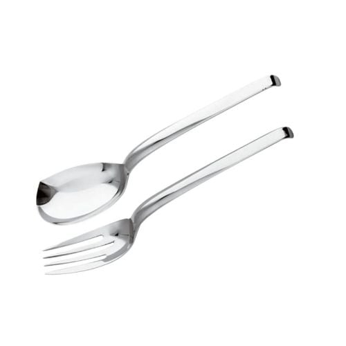 Sambonet 18/10 Stainless Steel Serving Spoon & Fork Set L26cm, Mirror Finish, Living