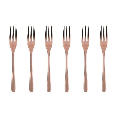 Sambonet Stainless Steel Pastry Forks Set, 6 Pieces, Mirror PVD Copper, Taste