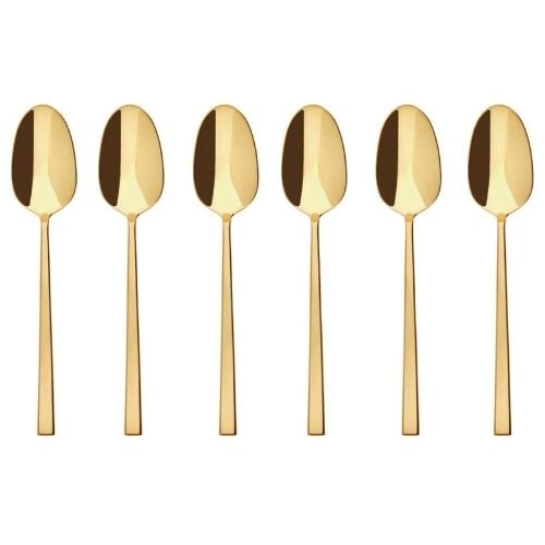 Sambonet Stainless Steel Tea/Coffee Spoons Set, 6 Pieces, Mirror PVD Gold, Rock