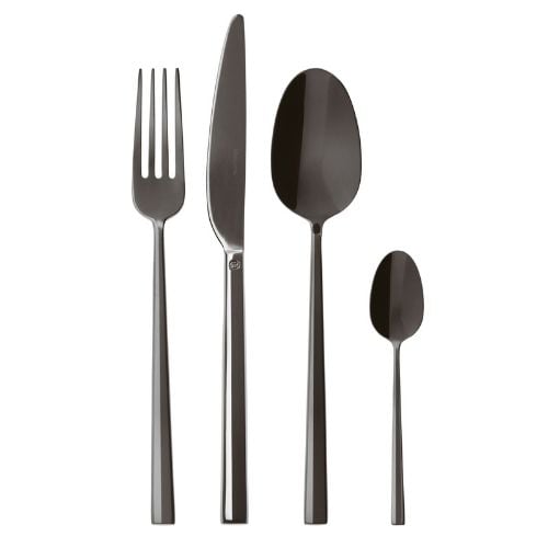 Sambonet Stainless Steel Cutlery Set, 24 Pieces, Mirror PVD 2Black, Rock