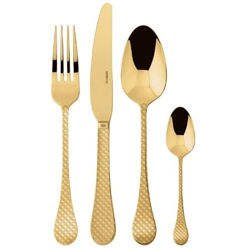 Sambonet Stainless Steel Cutlery Set, 24 Pieces, Mirror PVD Gold, Taormina