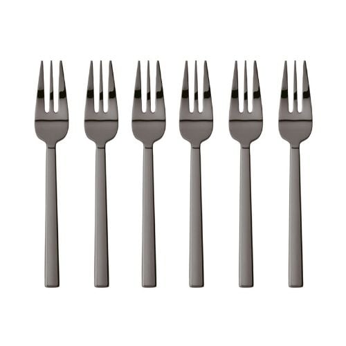 Sambonet Stainless Steel Cake Forks Set, 6 Pieces, Mirror PVD 2Black, Neutra