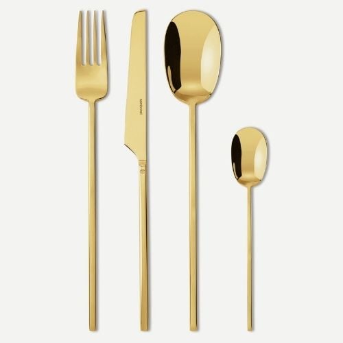 Sambonet Stainless Steel Cutlery Set, 24 Pieces, Mirror PVD Gold, 100