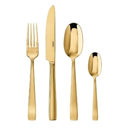 Sambonet Stainless Steel Cutlery Set, 24 Pieces, Mirror PVD Gold, Flat