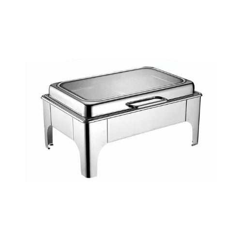 Stainless Steel Rectangle Gn 1/1 Hydraulic Chafer With Glass Window & Stand L57xW43xH28cm,9L