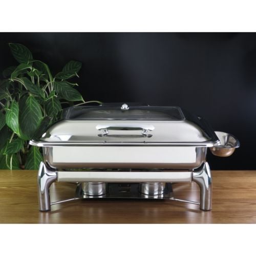 Stainless Steel Rectangle Gn 1/1 Hydraulic Induction Chafer With Glass Window & Stand L58.5xW45xH30cm,9L