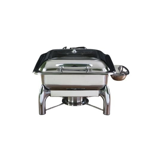 Stainless Steel Rectangle Gn 2/3 Hydraulic Induction Chafer With Glass Window & Stand L44xW41xH30cm,6L