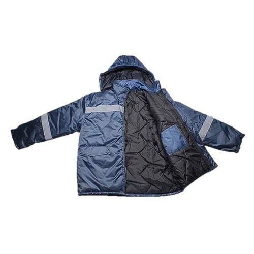 Thermal Parka Jacket With Hood & Refelective Stripes Around Sleeves, M, Blue (Exterior: Oxford Fabric, Water Resistant, Thick Cotton Lining For Cold Protection)