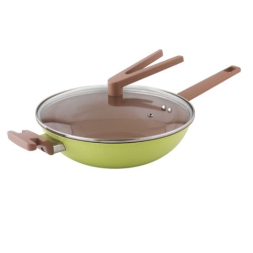 Safico Pro Aluminium Nonstick Ceramic Induction Usable Wokpan With Standable Handle Ø32xH10.5cm, Green