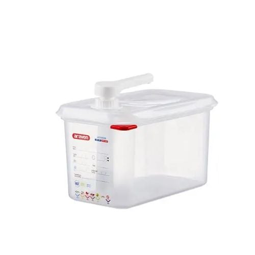 Araven Polypropylene Microwaveable Sauce Dispenser L26.5xW16.2xH19cm 4.3L, Flow Rate: 30ml/1oz, Translucent