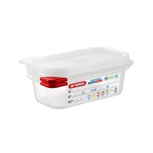 Araven Translucent Polypropylene Microwaveable Container GN 1/9 With Airtight Lid L17.6xW10.8xH6.5cm 0.6L