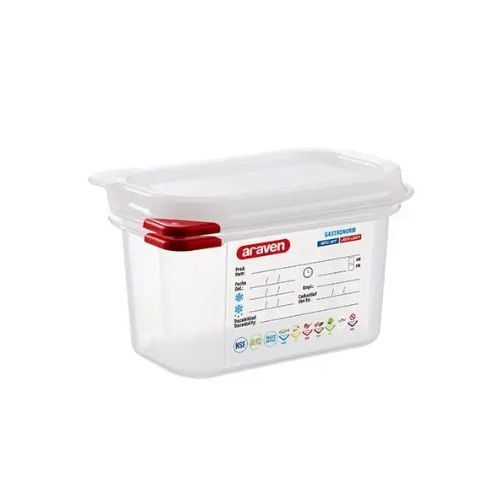 Araven Translucent Polypropylene Microwaveable Container GN 1/9 With Airtight Lid L17.6xW10.8xH10cm 1L
