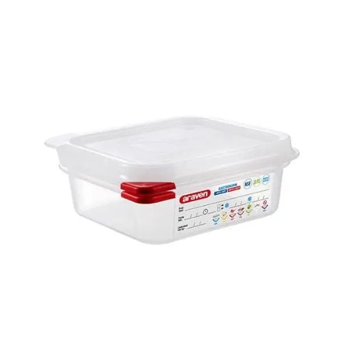 Araven Translucent Polypropylene Microwaveable Container GN 1/6 With Airtight Lid L17.6xW16.2xH6.5cm 1.1L