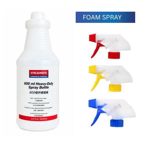 Vicando Spray Bottle 600ml & Foam Nozzle Set, Red/Yellow/Blue