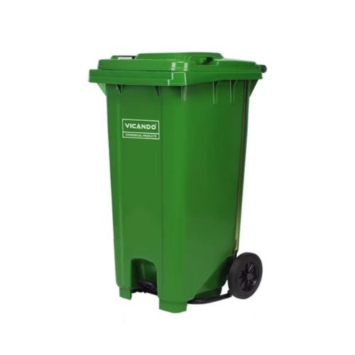 Vicando Polypropylene Mobile Refuse Bin With Pedal & 2 Wheels L72.5xW59xH109cm, 240L, Green