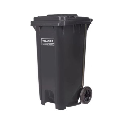 Vicando Polypropylene Mobile Refuse Bin With Pedal & 2 Wheels L72.5xW59xH109cm, 240L, Grey