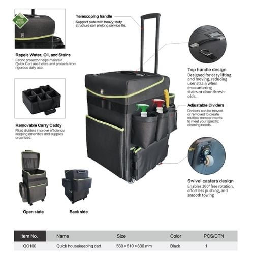 =FHA= Vicando Quick Housekeeping Cart L56 xW51 X H63cm, Black