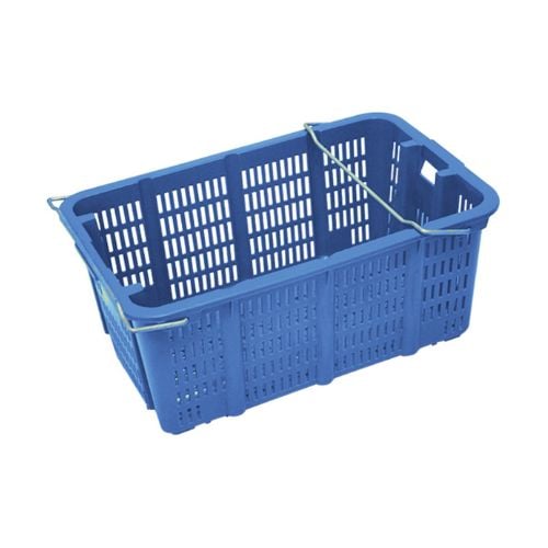 Standard Plastic Heavy-Duty Rectangle Basket With Metal Handle L58xW38xH33cm, Blue