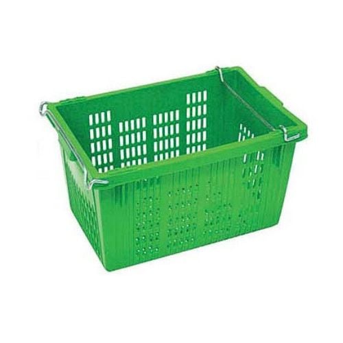 Standard Plastic Heavy-Duty Rectangle Basket With Metal Handle L58xW38xH33cm, 50L, Green
