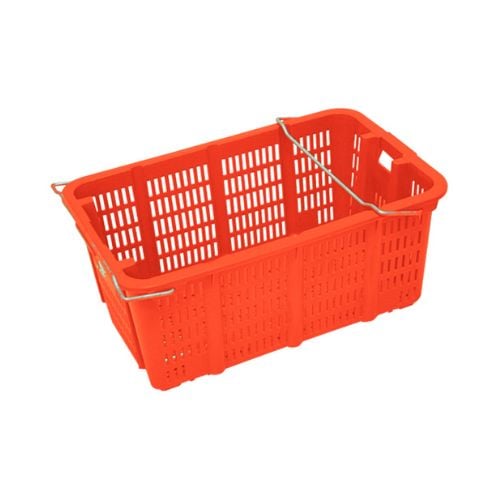 Standard Plastic Heavy-Duty Rectangle Basket With Metal Handle L58xW38xH33cm, 50L, Red