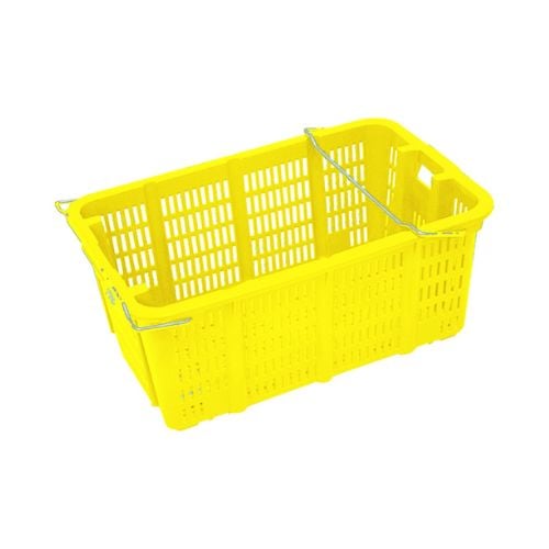 Standard Plastic Heavy-Duty Rectangle Basket With Metal Handle L58xW38xH33cm, 50L, Yellow