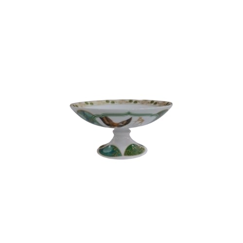 Ceramic Round Footed Cup/ Dessert Bowl Ø8.5xH4.5cm, Flying Geese Green