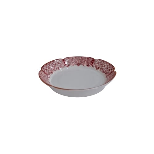 Ceramic Flower Shape Plate With Red Rim Ø10.5xH2.5cm