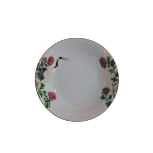 Ceramic Round Plate Ø10.7xH2.5cm, Flower & Crane