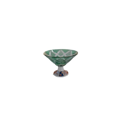 Glass Bowl With Ceramic Stem Ø7.5xH5.5cm, Green