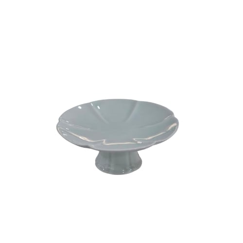 Ceramic Flower Shaped Footed Plate Ø15.7xH7cm, Green