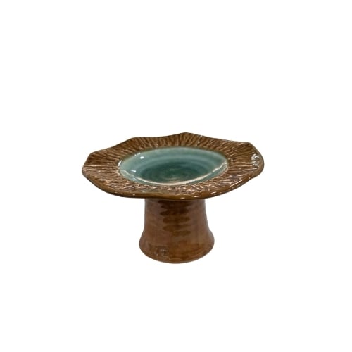 Ceramic Round Footed Plate Ø14xH7.5cm, Yellow & Light Blue